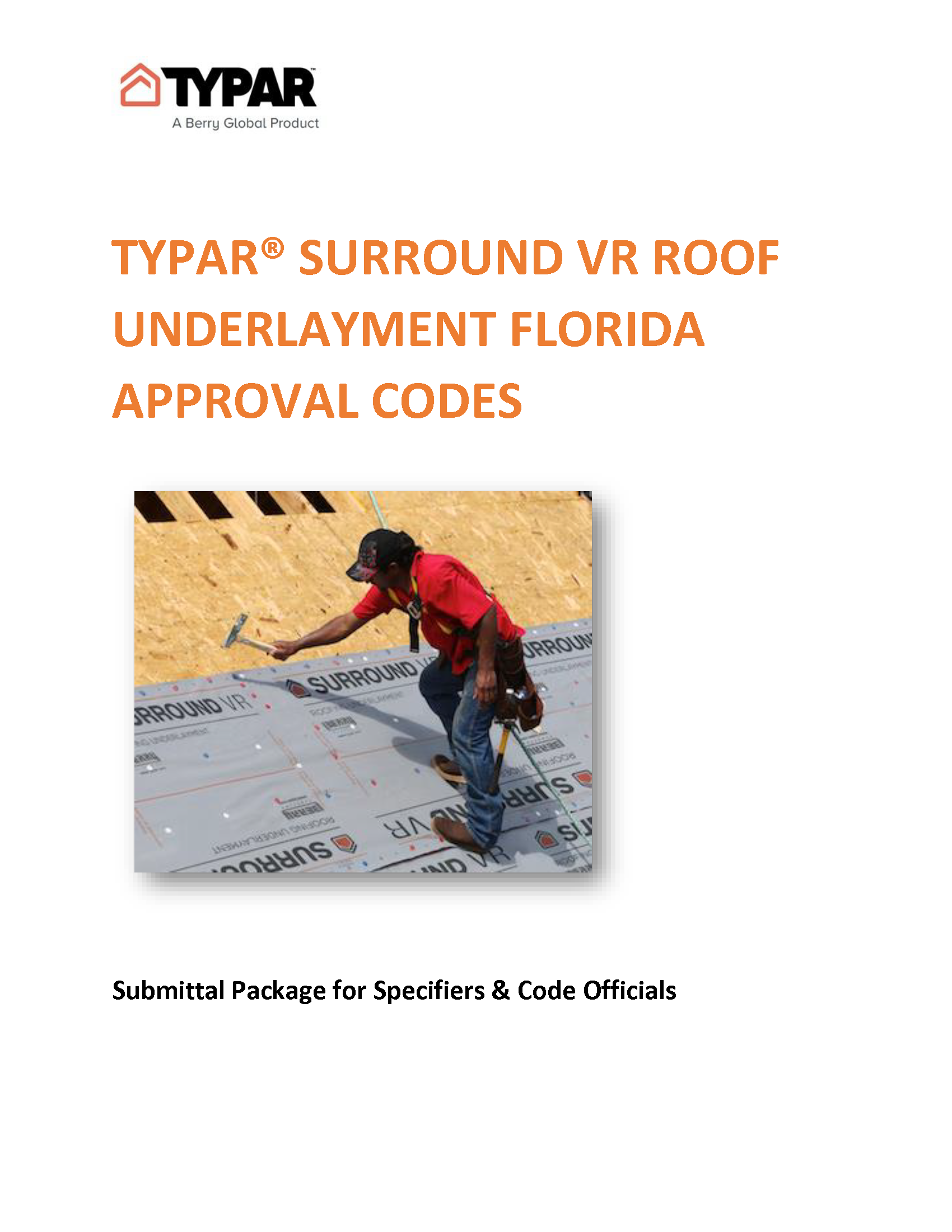 Download Typar Surround VR Roof Underlayment Florida Approval Codes